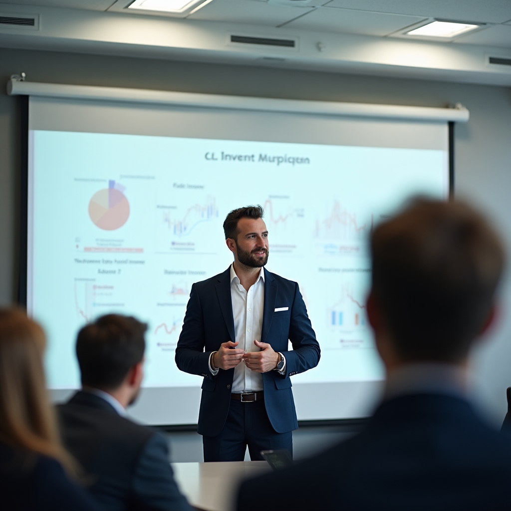 Преподаватель проводит занятие по финансовому анализу